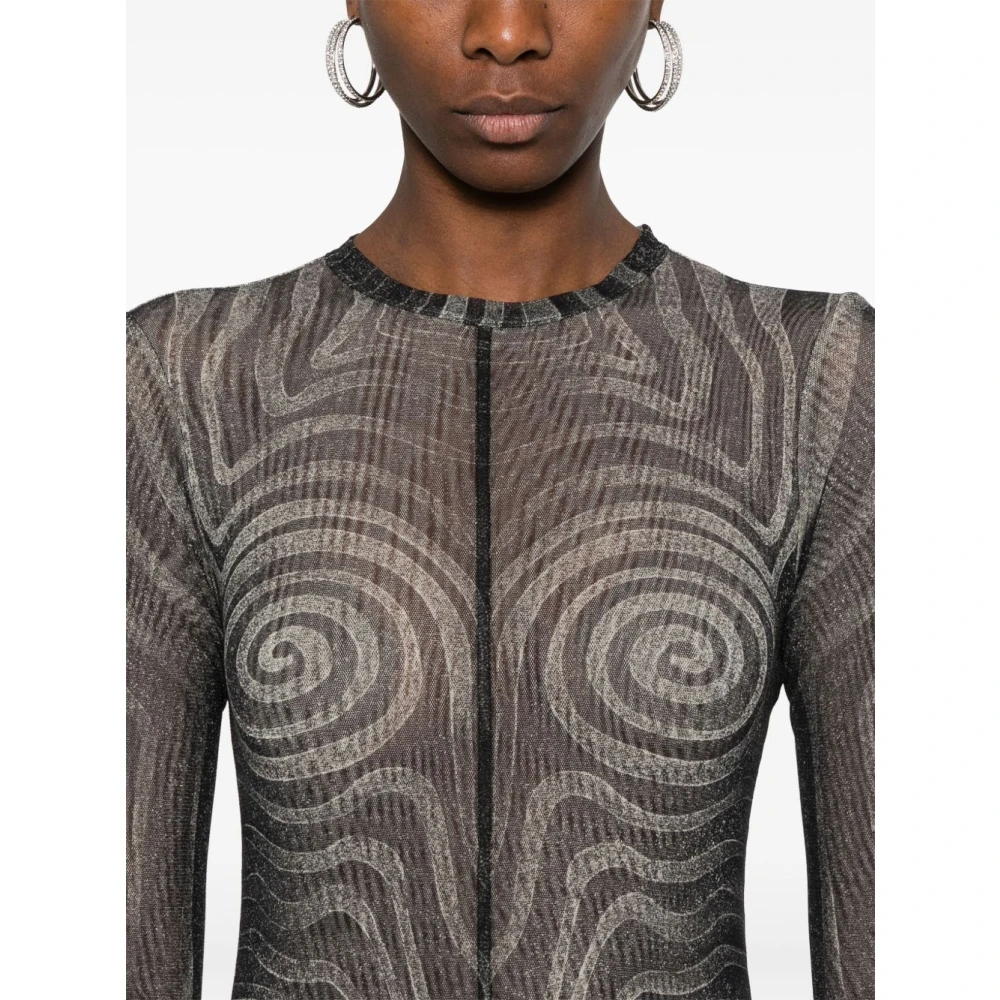 Jean Paul Gaultier Zwarte Mesh Lange Jurk Bedrukte Spiraal Black Dames