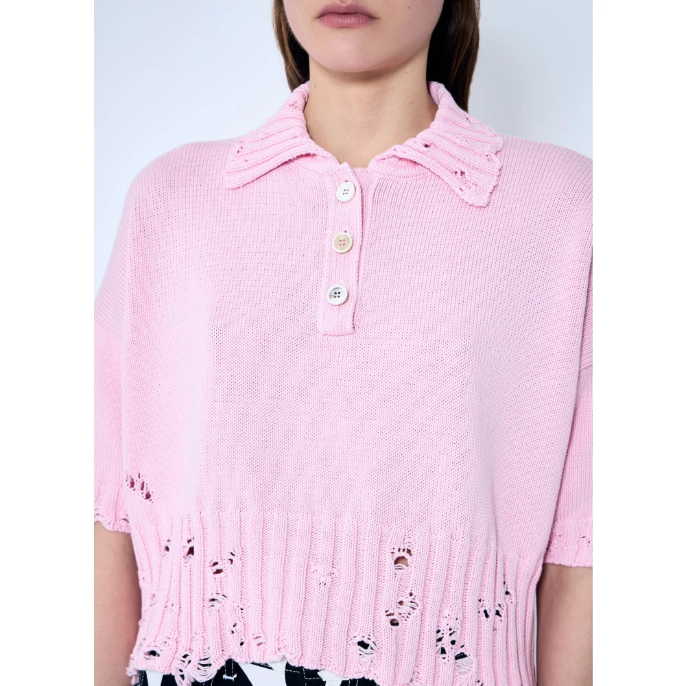 Marni Gedistressed Gebreid Poloshirt Pink Dames