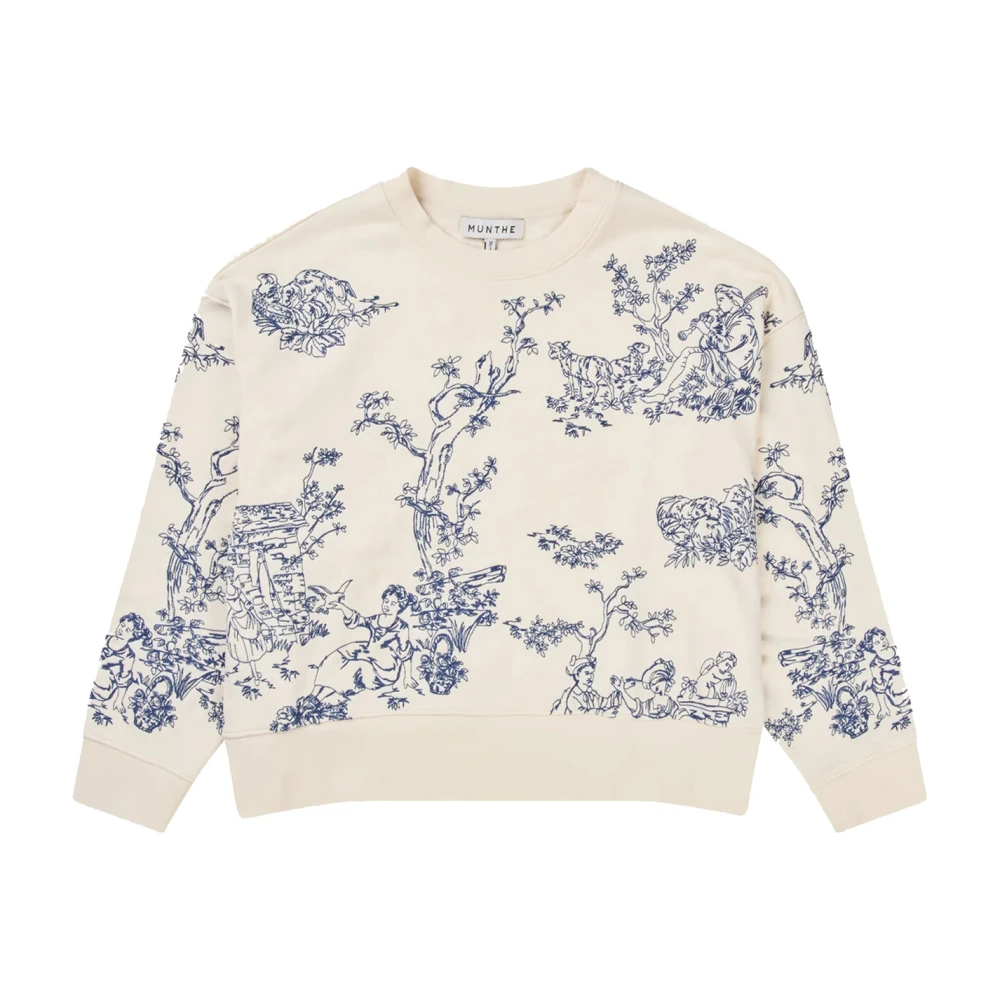 Munthe Elegante Katoenen Sweatshirt met Kunstborduurwerk Beige Dames