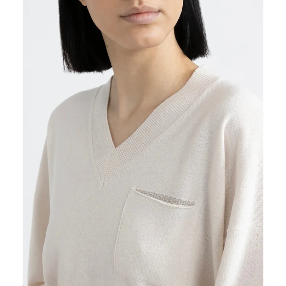 PESERICO V-hals Wol Zijde Kasjmier Sweater White Dames