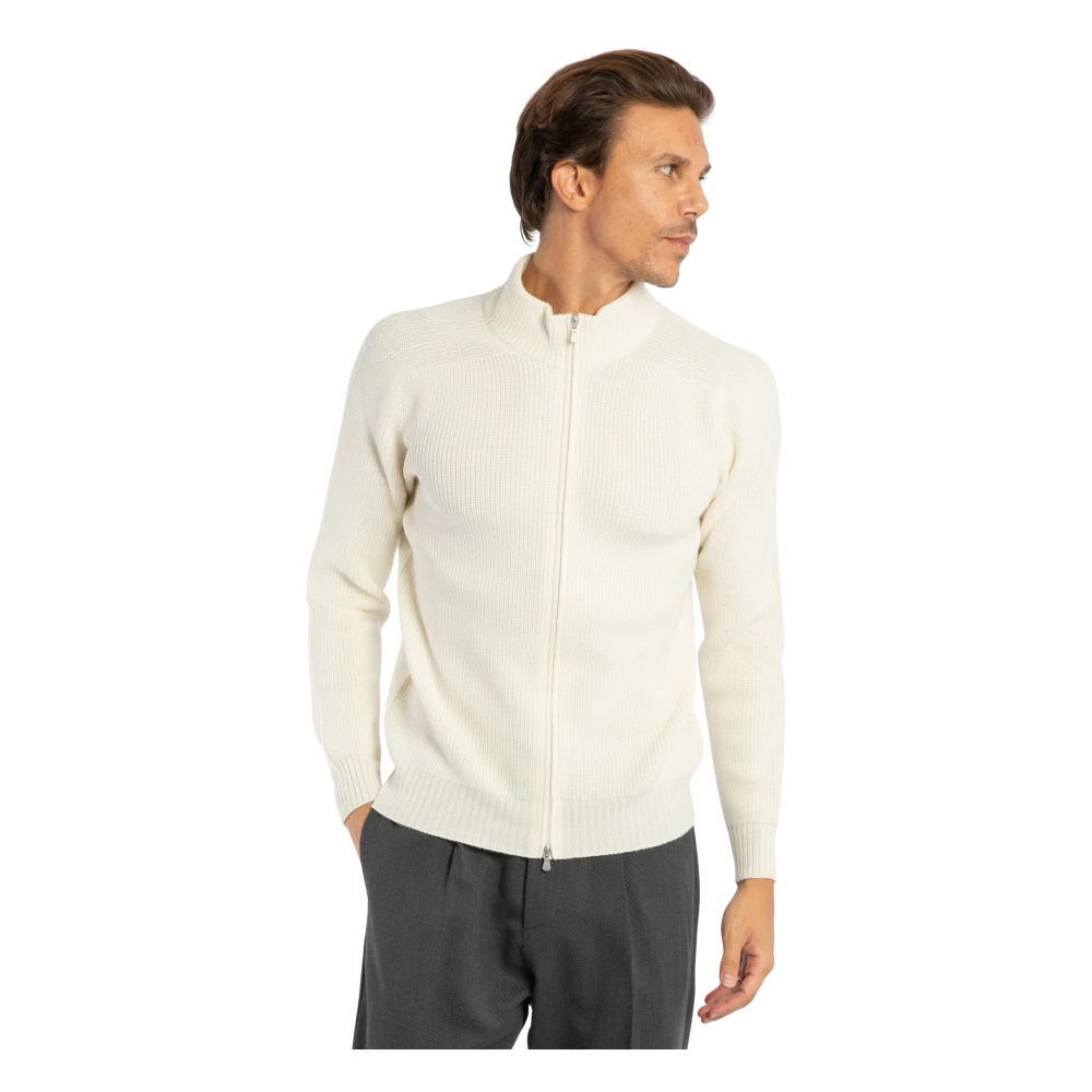 Gran Sasso Geribbelde wollen trui met rits Beige Heren