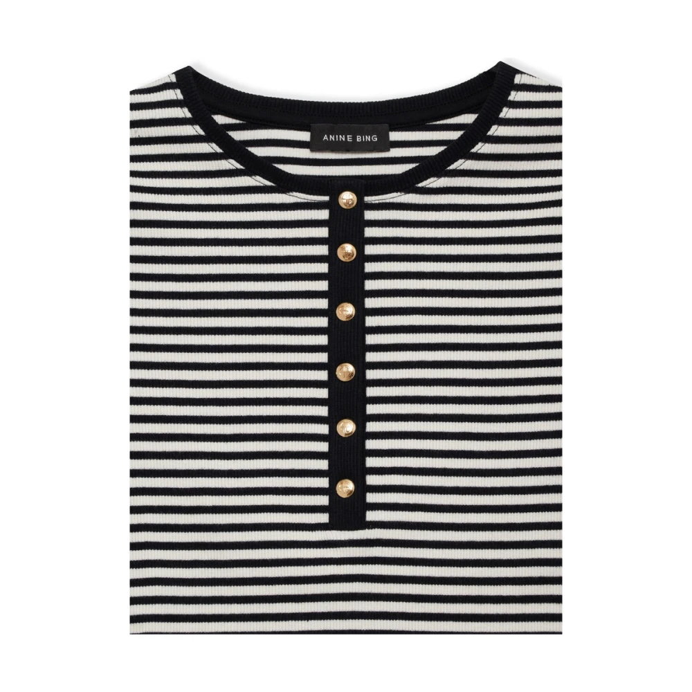 Anine Bing Zwarte Knoop Crew Neck T-shirt Black Dames