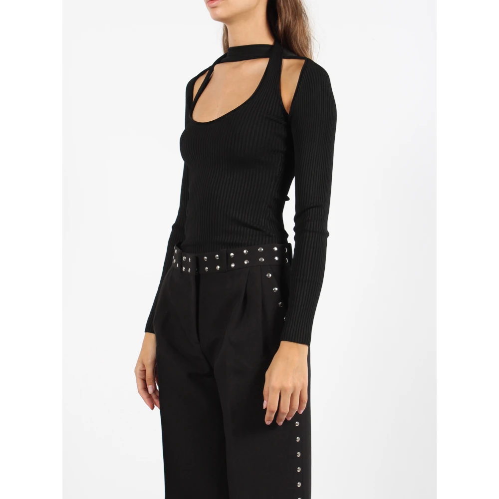 Coperni Geribbelde Viscose Cut-Out Top Black Dames