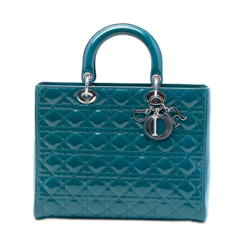 Dior Vintage Women's Blue Pre-Owned Vintage Patent Cannage Satchel Bag
