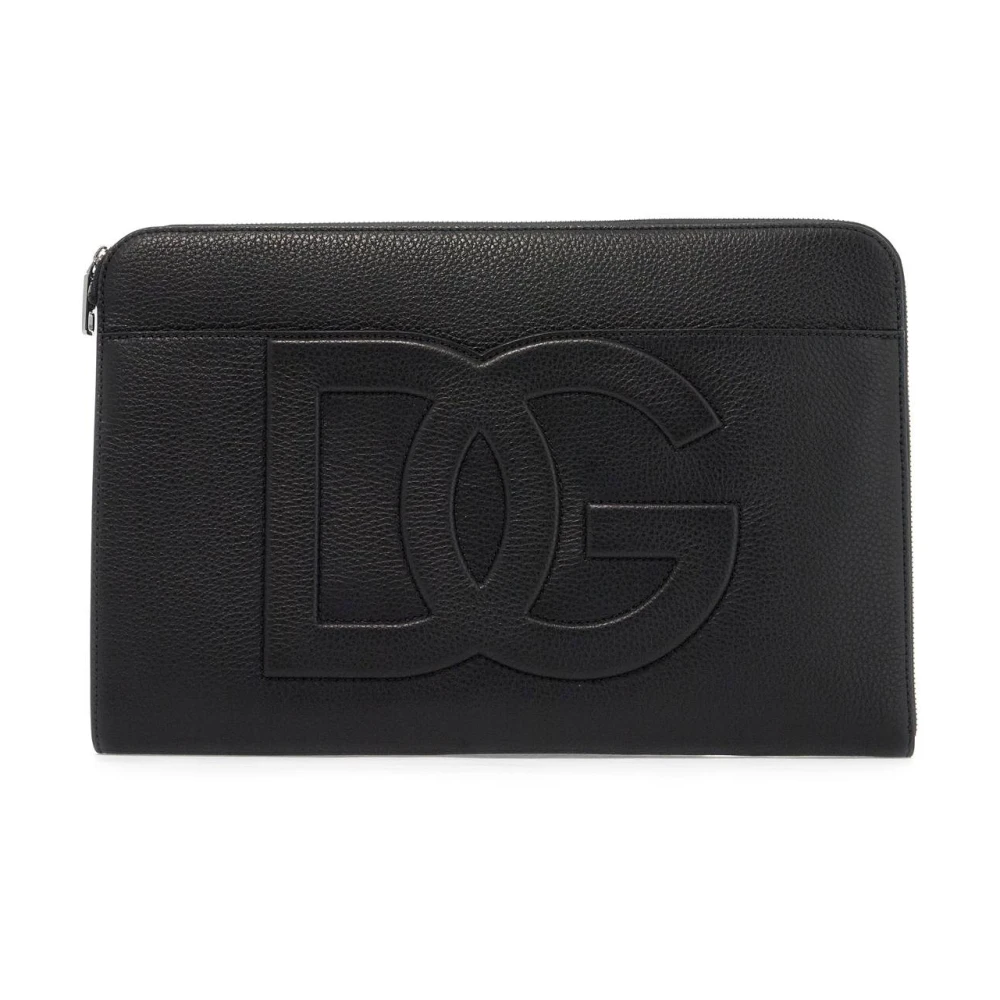 Dolce & Gabbana Gestanste Logo Leren Pouch Black Dames