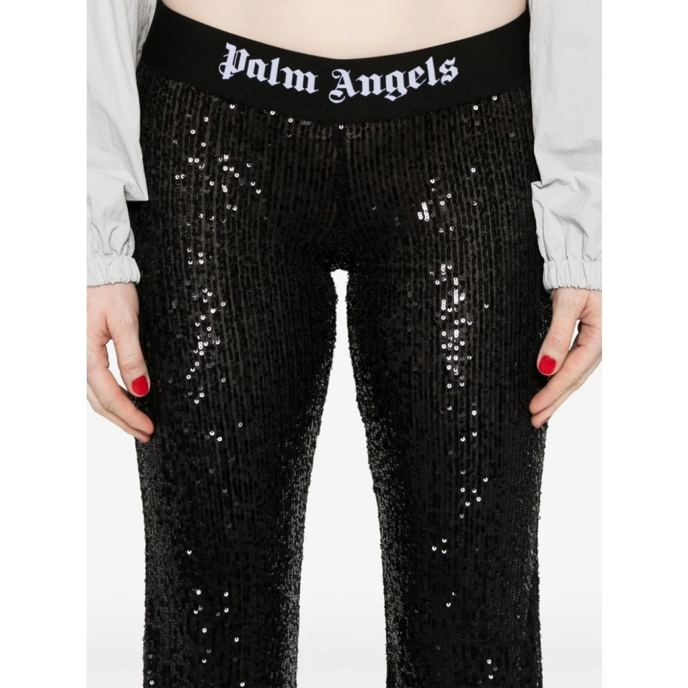 Palm Angels Zwarte Pailletten Flared Broek Black Dames