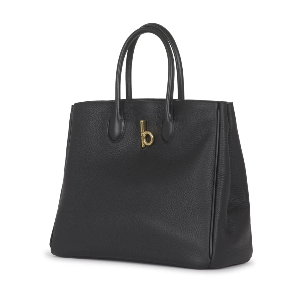 Burberry Zwarte Leren Tote Tas met 'b' Sluiting Black Dames