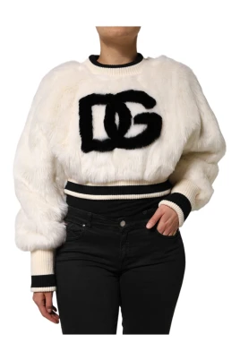 Cropped Faux Fur Crew Neck Sweatshirt