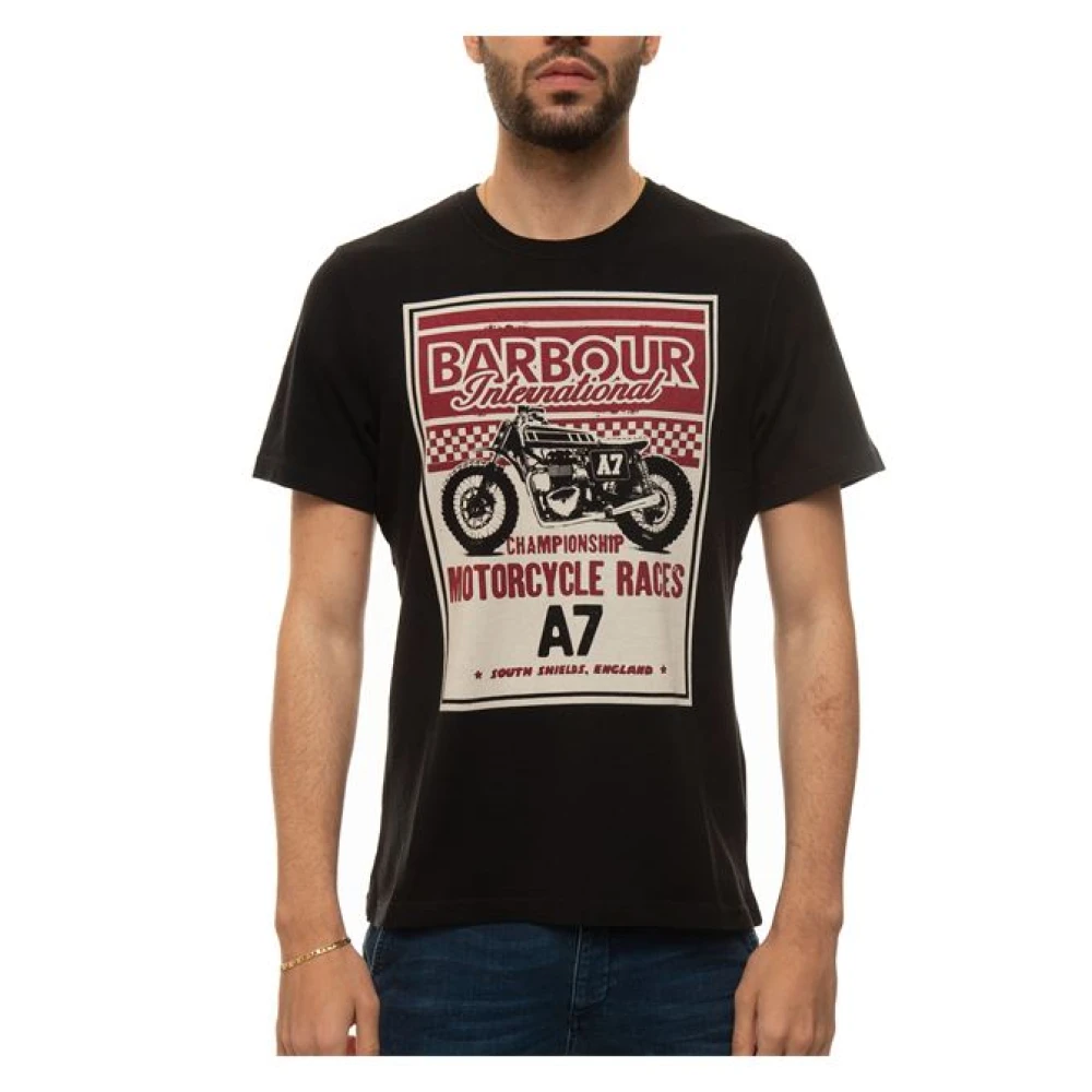Barbour Legendarisch A7 T-shirt met vintage logo prints Black Heren