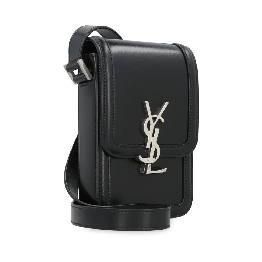 Saint Laurent Leren Telefoonhoes met Schouderband Black Heren