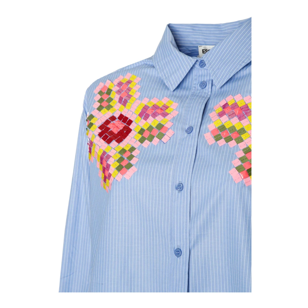 Essentiel Antwerp Paillettenblouse met knopen voor en achter Blue Dames