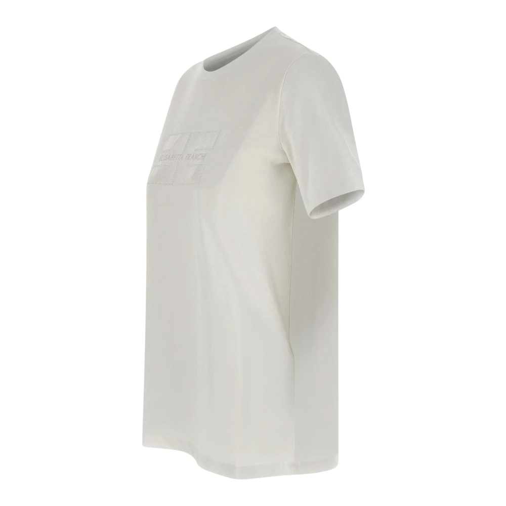 Elisabetta Franchi Logo Versierd Katoenen T-shirt White Dames
