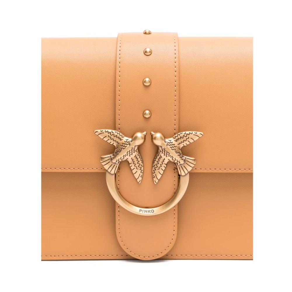 pinko Bruine leren schoudertas met ketting Brown Dames