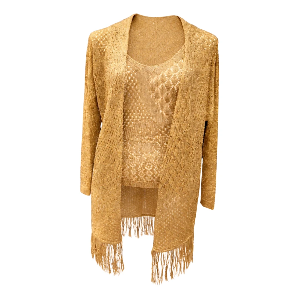 Simona Corsellini Yellow Cardigans, Female, M, Cardigan In Maglia Manica Lunga Con Frange