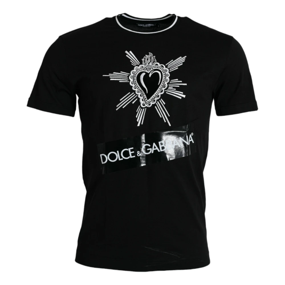 Dolce & Gabbana Men's Black T-Shirts, S, Sacred Heart Crew Neck T-Shirt