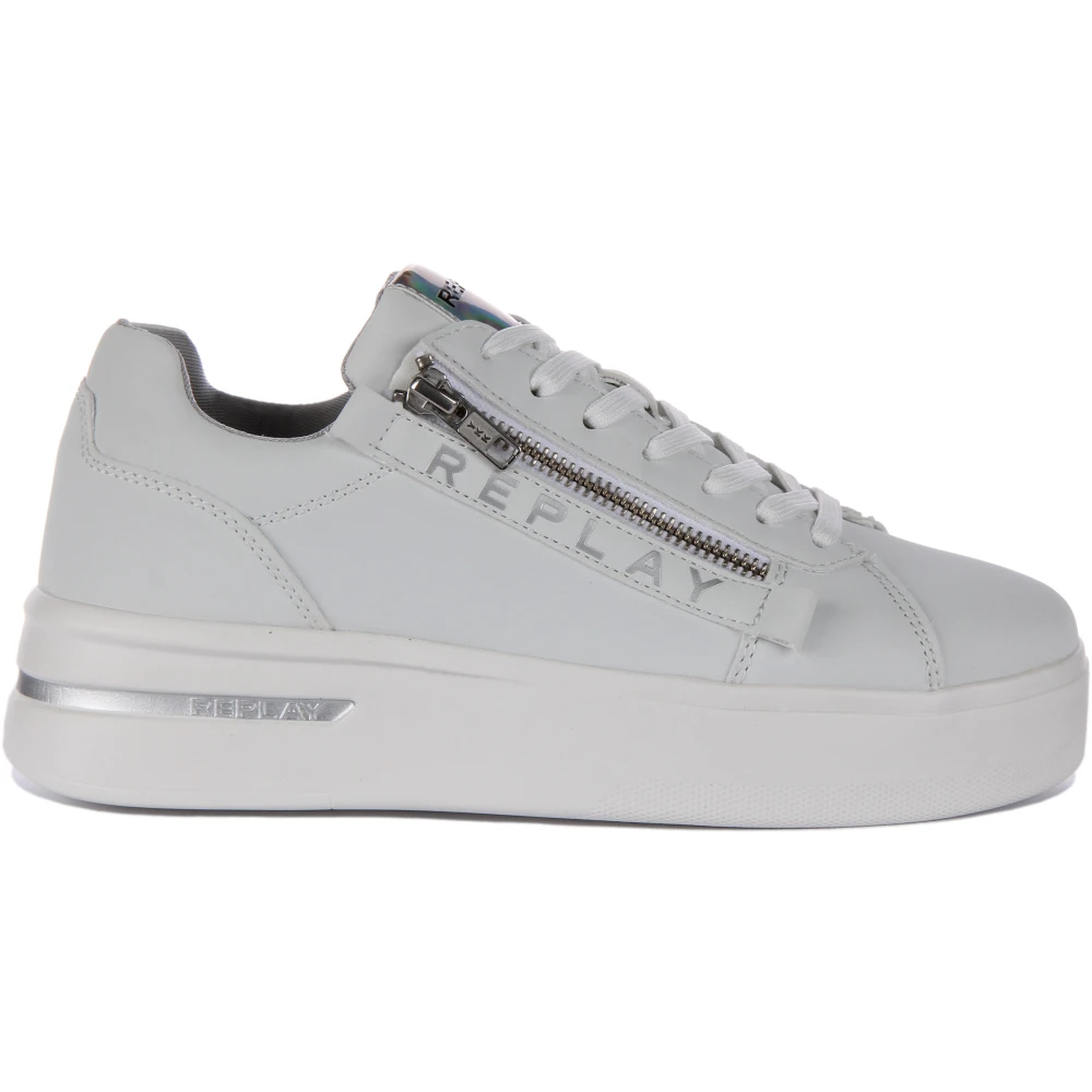 Replay Women's White Sneakers, 4 Uk, Zip Trainer