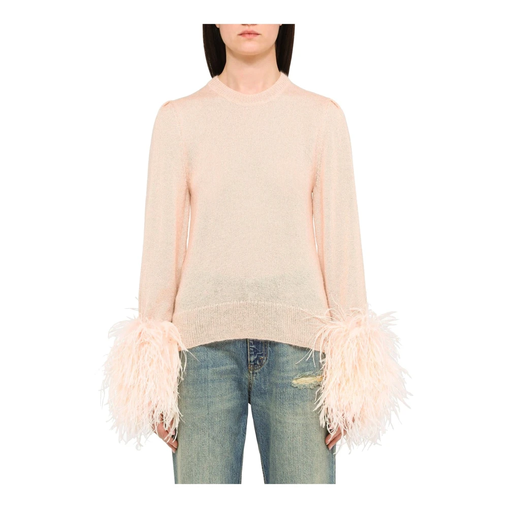 Gucci Wollen Trui met Veren Details Pink Dames