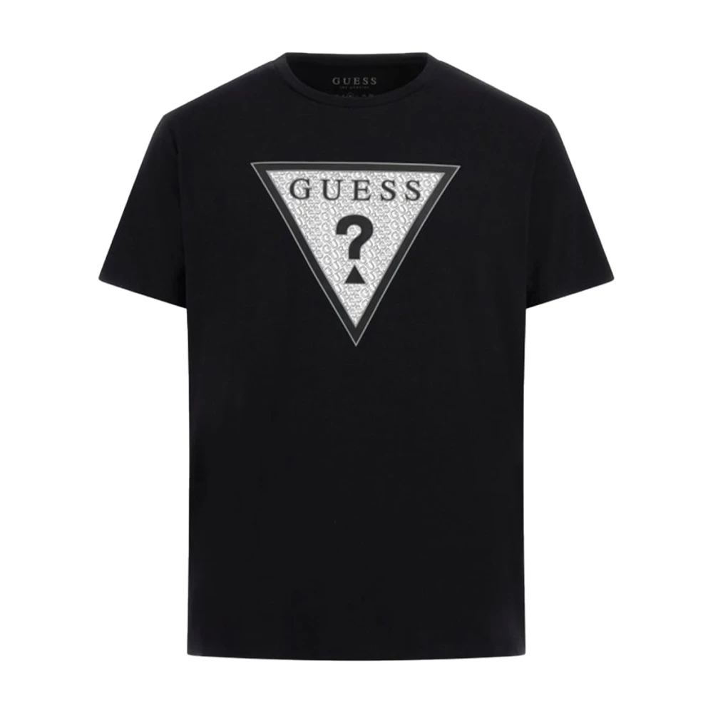Guess Zwart Logo Print Katoenen T-shirt Black Heren