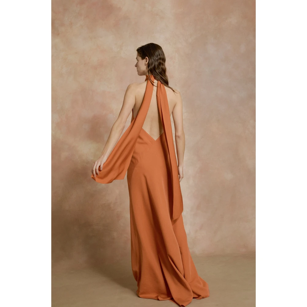 Cortana Irena oranje zijden crêpe halterjurk Orange Dames