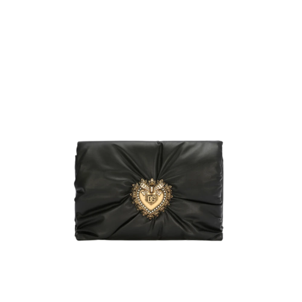 Dolce & Gabbana Mjuk Svart Läder Devotion Clutch med Guldspänne Black, Dam