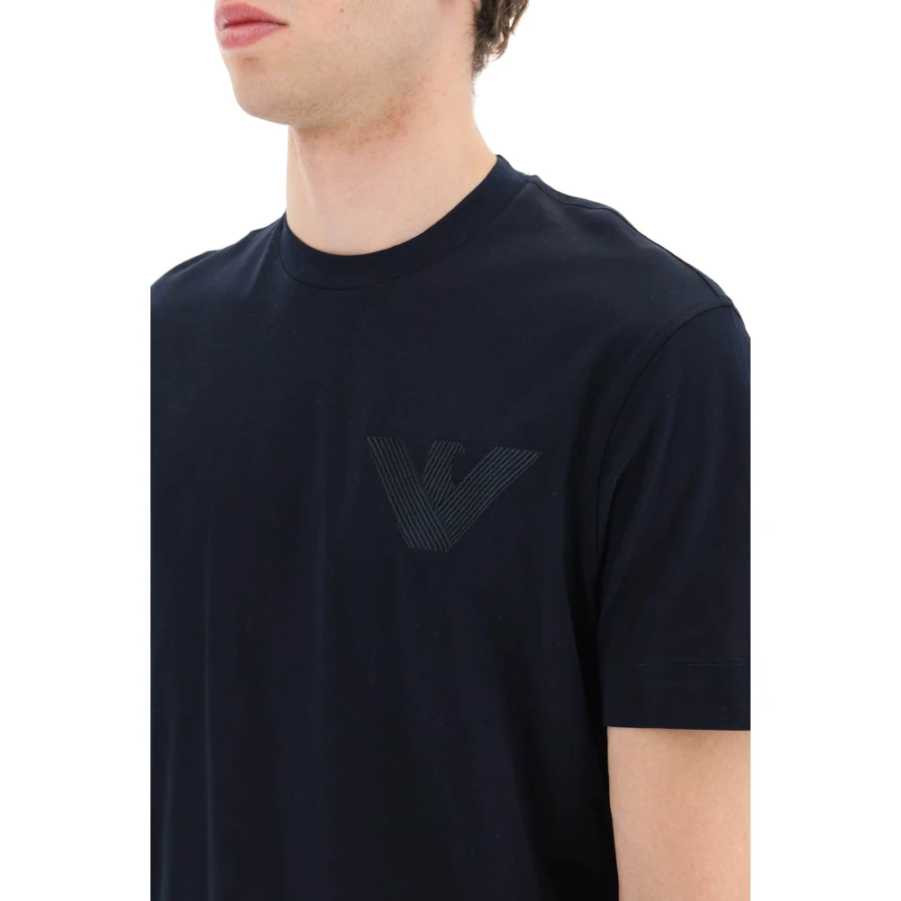 Emporio Armani Logo Borduurwerk T-Shirt van Blue Heren