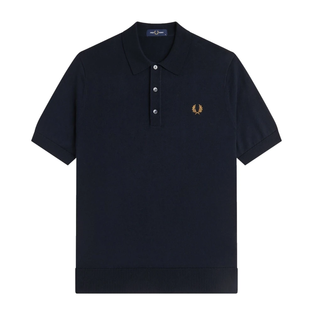 Fred Perry Men's Knitted Polo Shirt In Navy, Cotton, Size M - Image 6