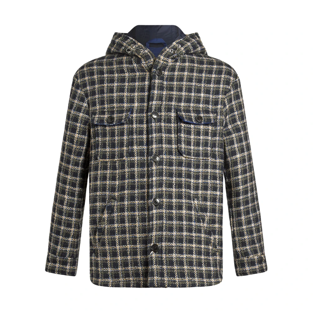 ETRO Blauw geruit Jacquard overshirt met capuchon Blue Heren