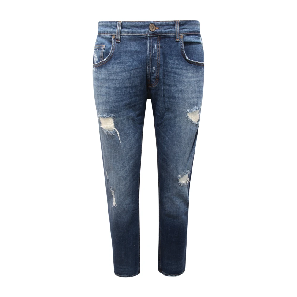Gaëlle Paris Men's Blue Skinny Fit Jeans, W40, Slim Denim Trousers With Rips