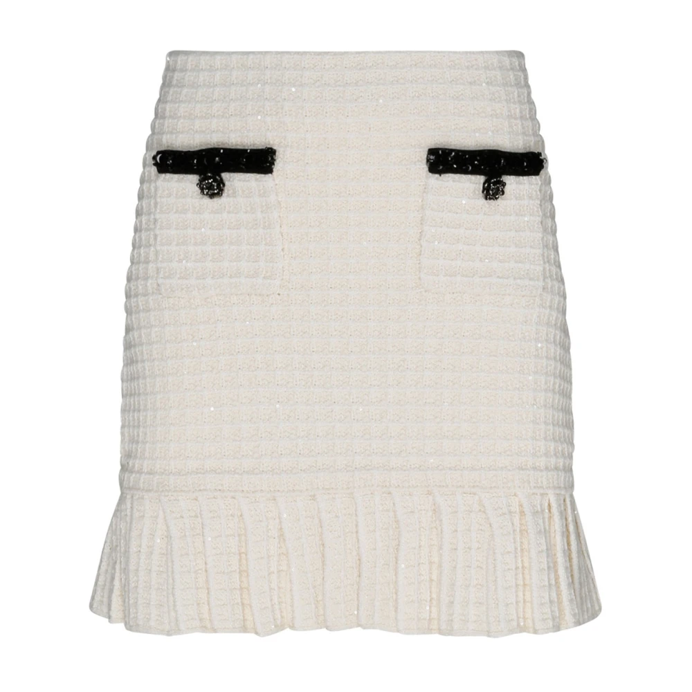 Self Portrait Crème Textured Knit Mini Rok Beige Dames