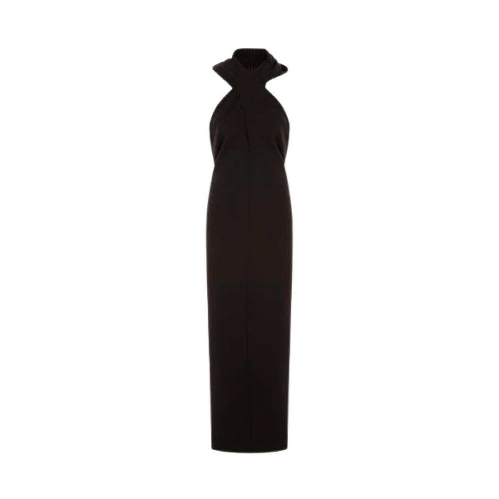 Saint Laurent Bruine Gebreide Jurk met Capuchon Gedrapeerde Kruislingse Voorkant en Open Rug Brown Dames