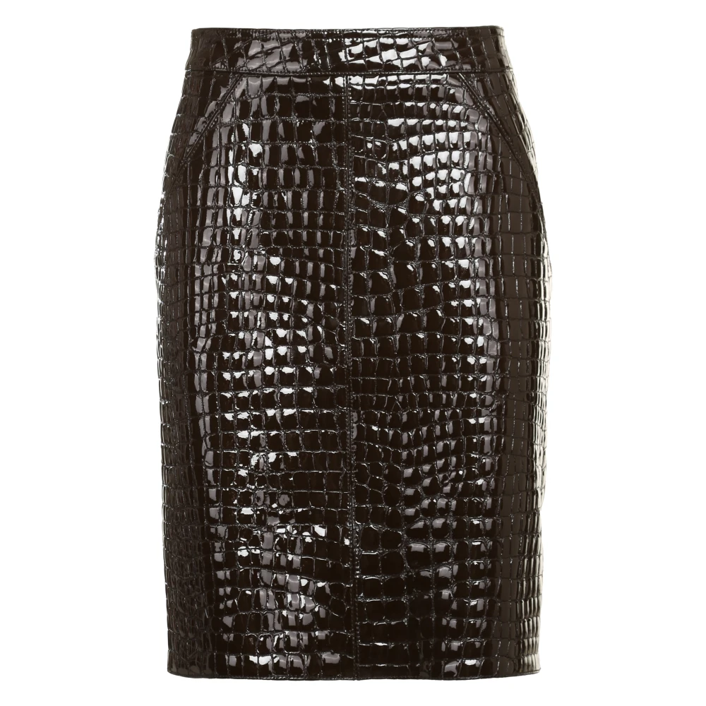 Tom Ford Glossy Croco Embossed Leather Skirt Brown Dames