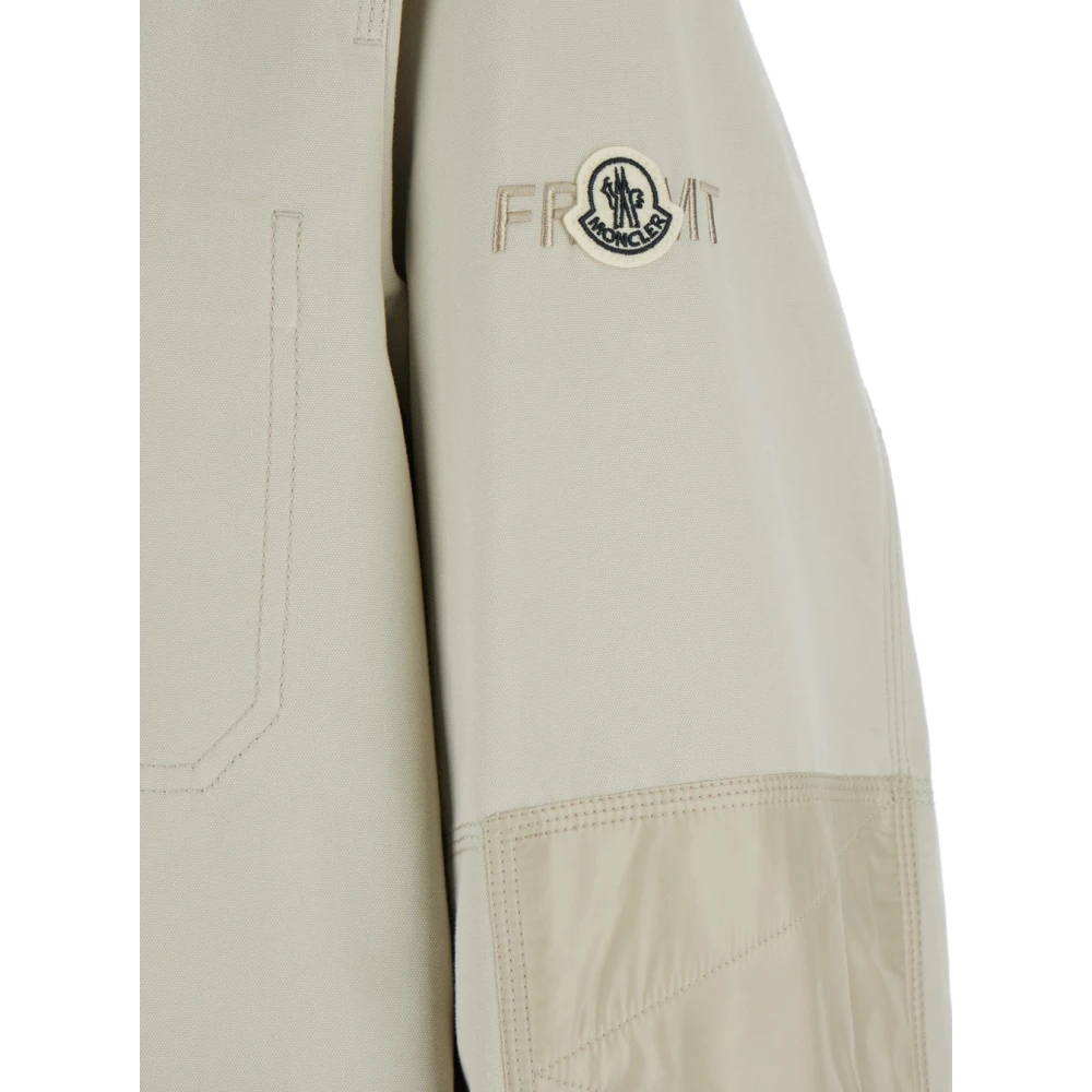 Moncler Beige jas met geribbelde kraag Beige Heren