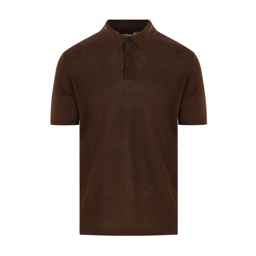 Roberto Collina Bruine Linnen Polo met Slimme Kraag Brown Heren