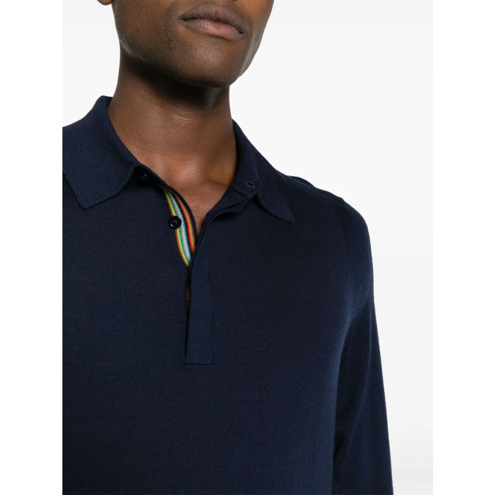 Paul Smith Blauwe Merinowol Polo Gebreid Blue Heren