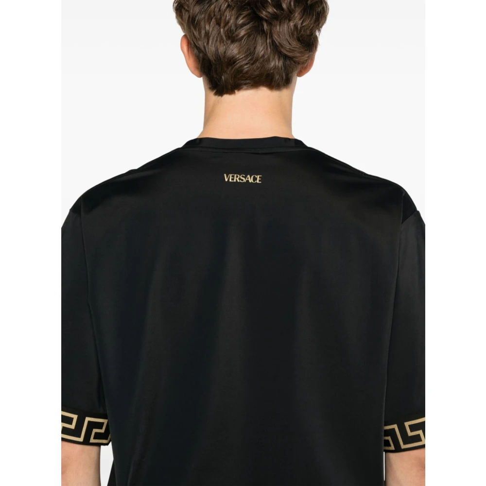Versace Zwarte Crew Neck Polos met Greca Motif Black Heren