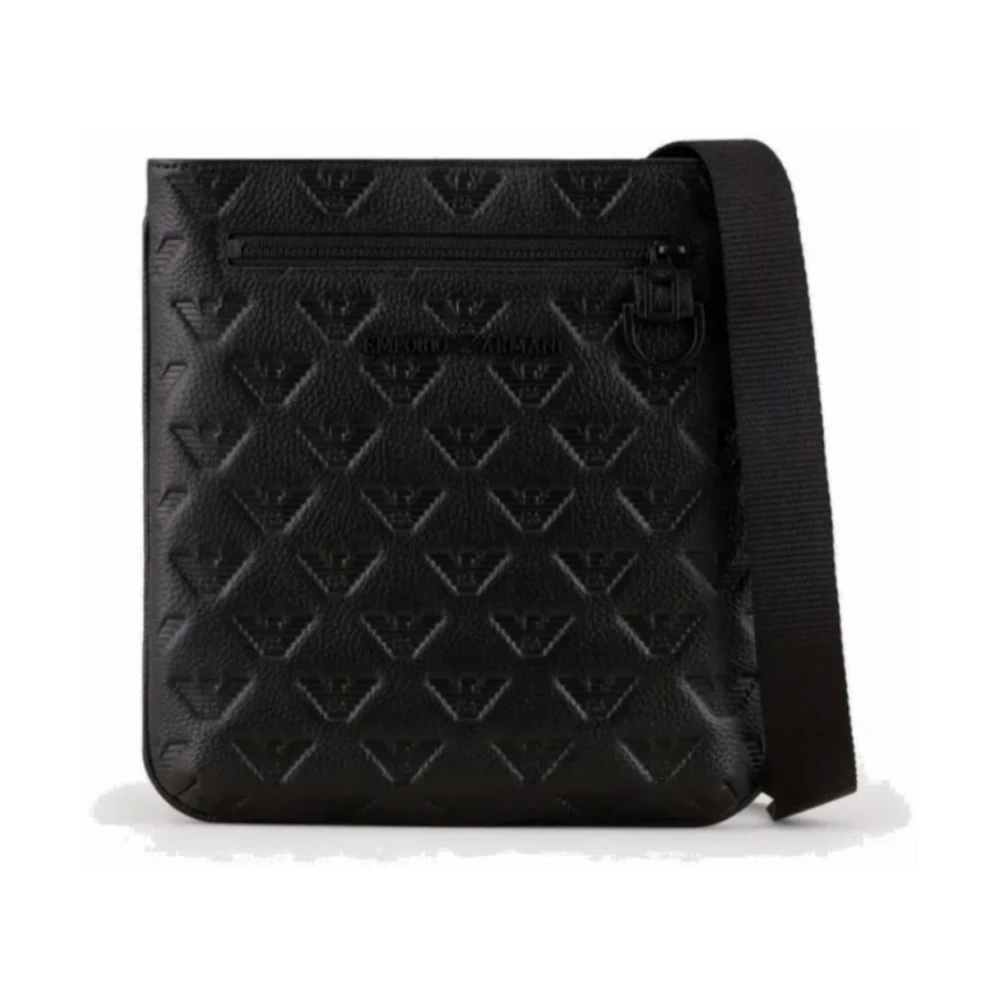 Armani Leren schoudertas voor heren met monogramlogo Black Dames