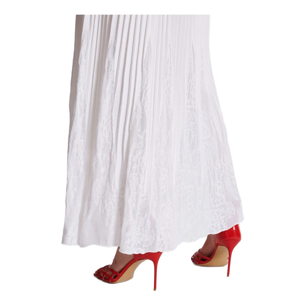 Balmain Lange gebreide rok met kanten detail White Dames