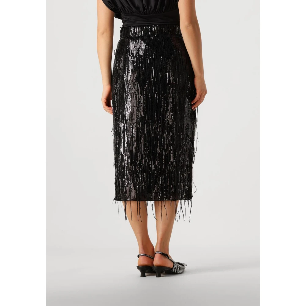 Co'Couture Zwarte Pailletten Rok Met Franjes Black Dames