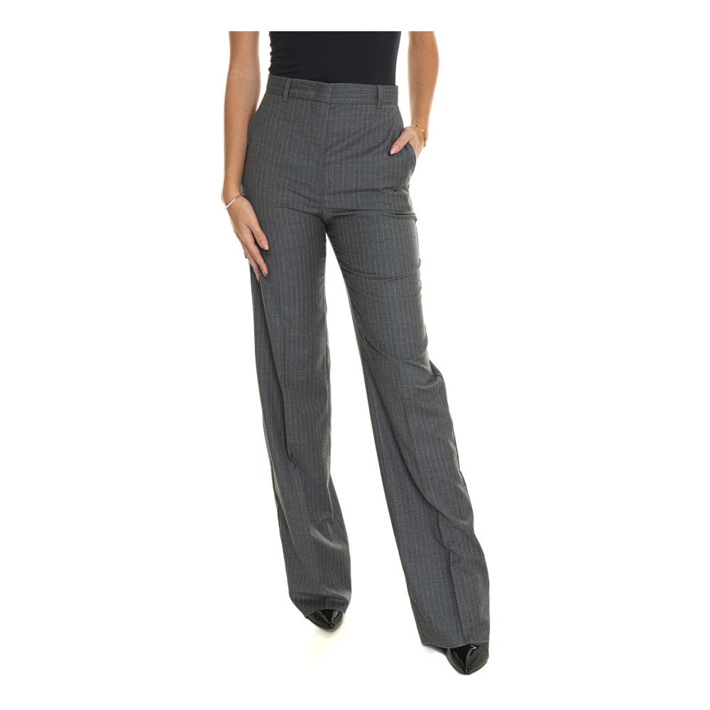 Max Mara Studio Gestreepte Flanellen Wijde Broek Gray Dames