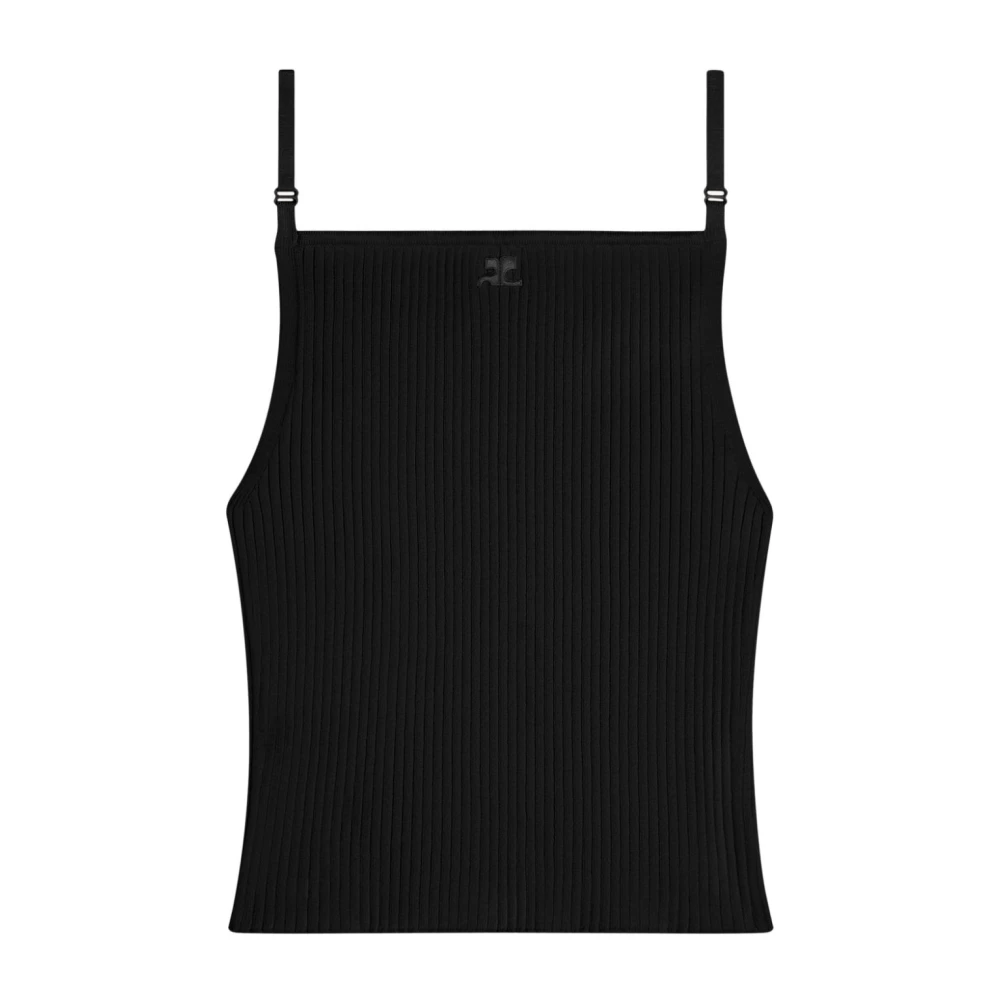 Courrèges Women's Black Sleeveless Tops,, Ribbed Top With Logo Medium