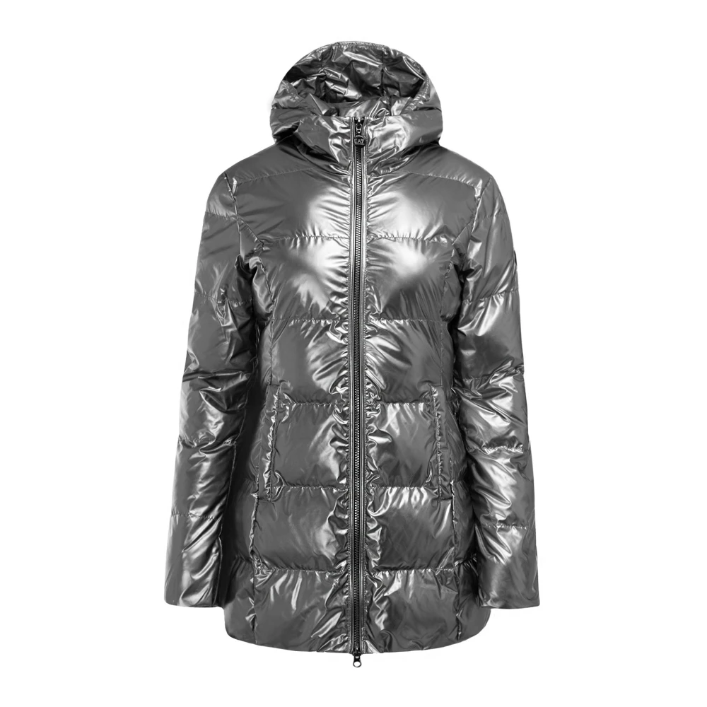 Emporio Armani Ea7 Grå Quilted Damjacka Silver Metallic