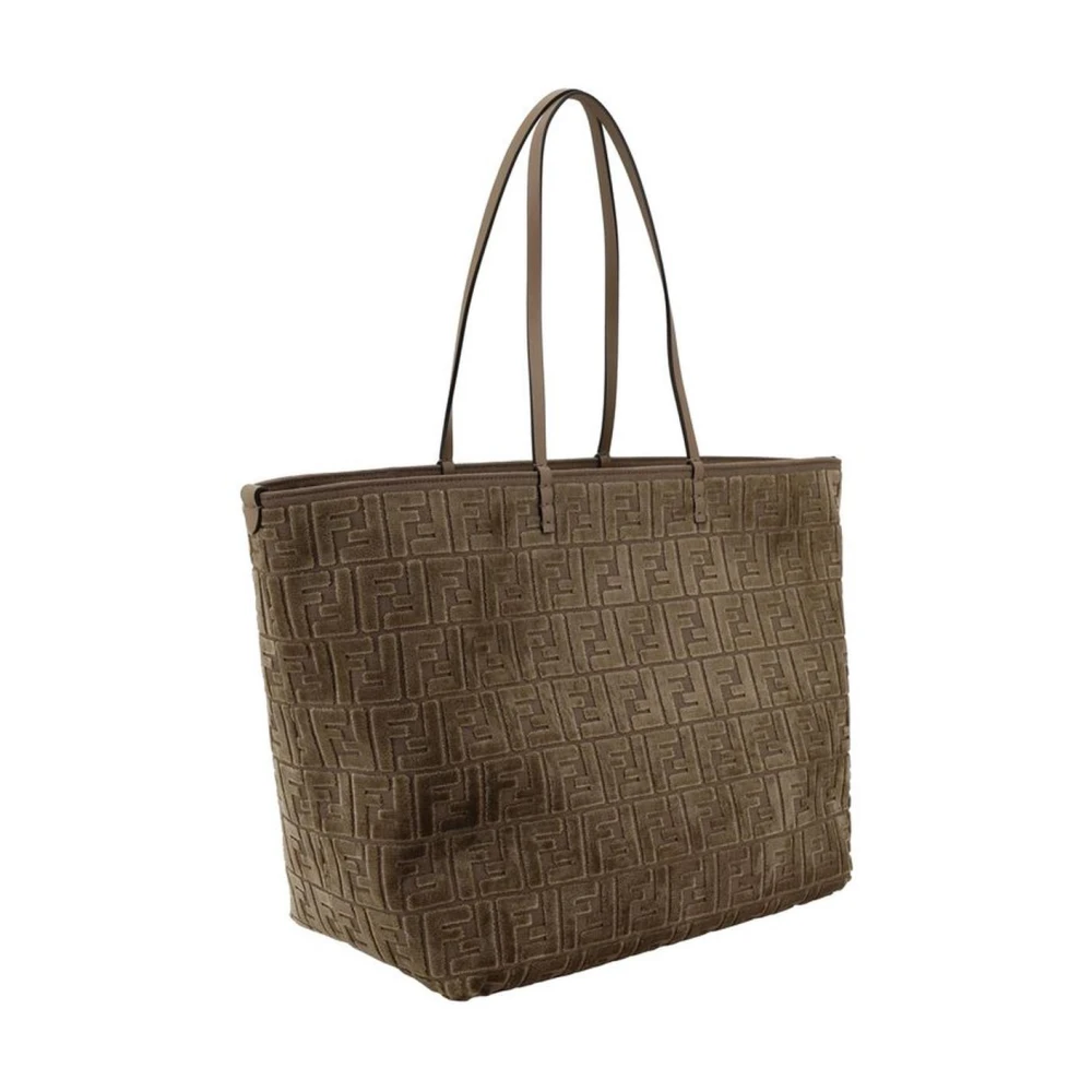 Fendi Chenille Tote Bag met leren handvatten Brown Dames