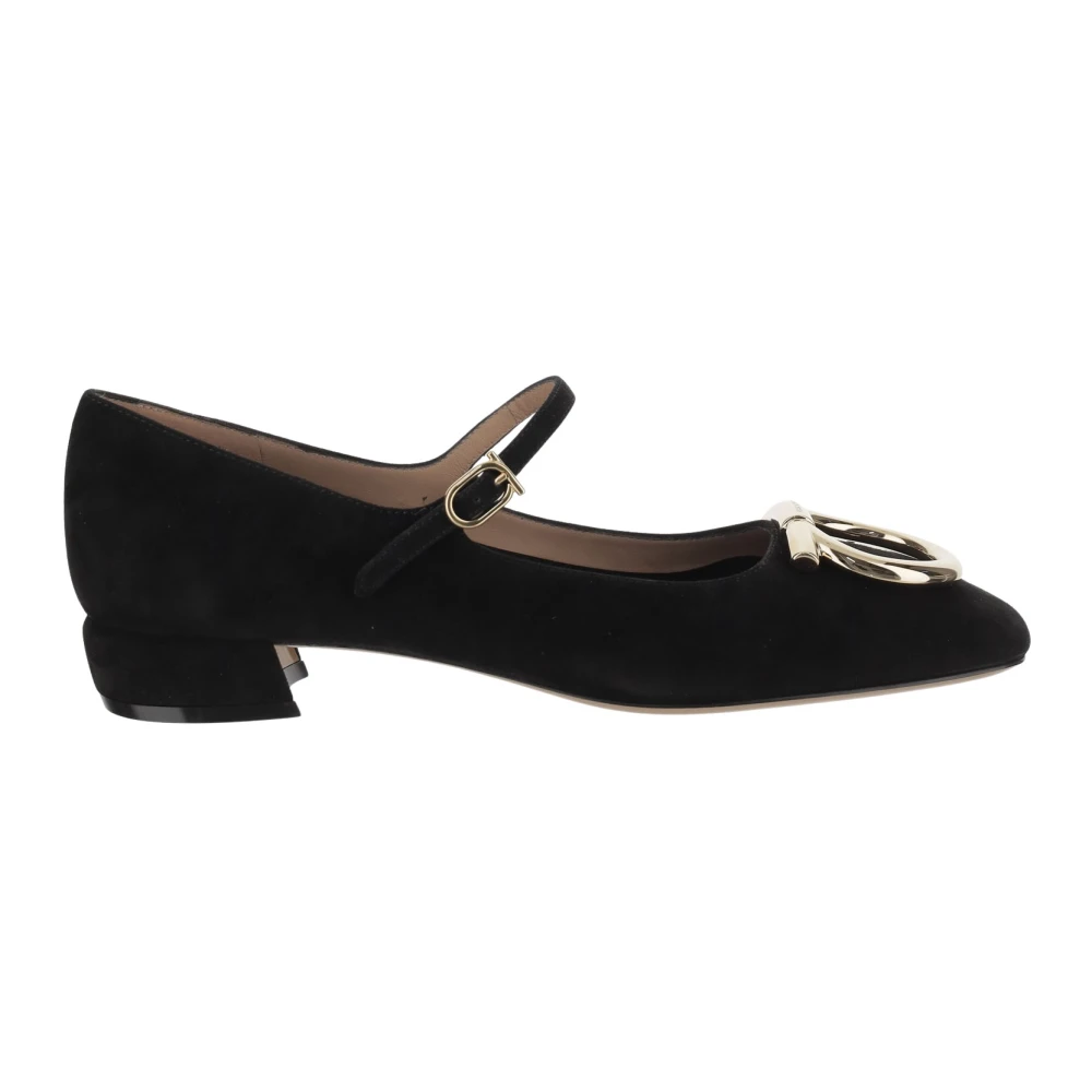 Ferragamo Damen Schwarz Leder Ballerinas Mit Eckiger Spitze