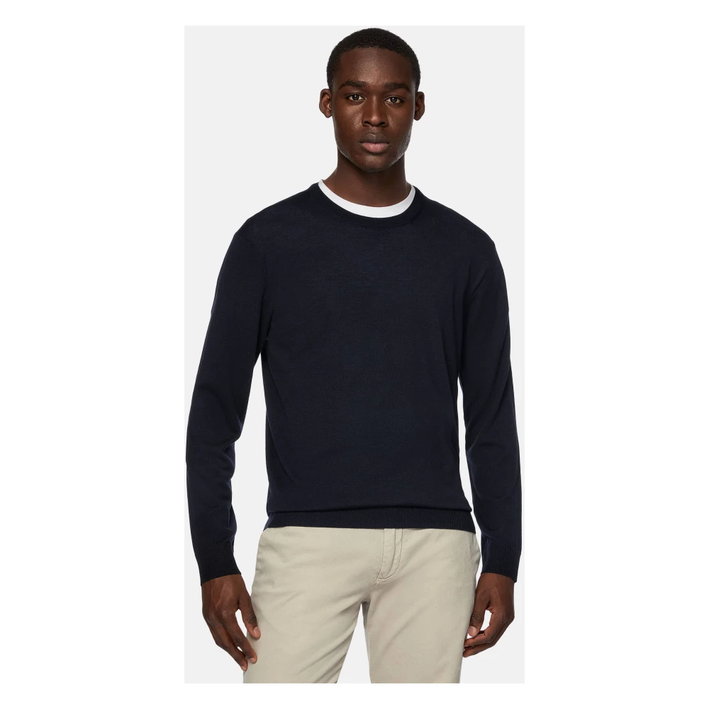 Boggi Milano Crew Neck Jumper Blue Heren