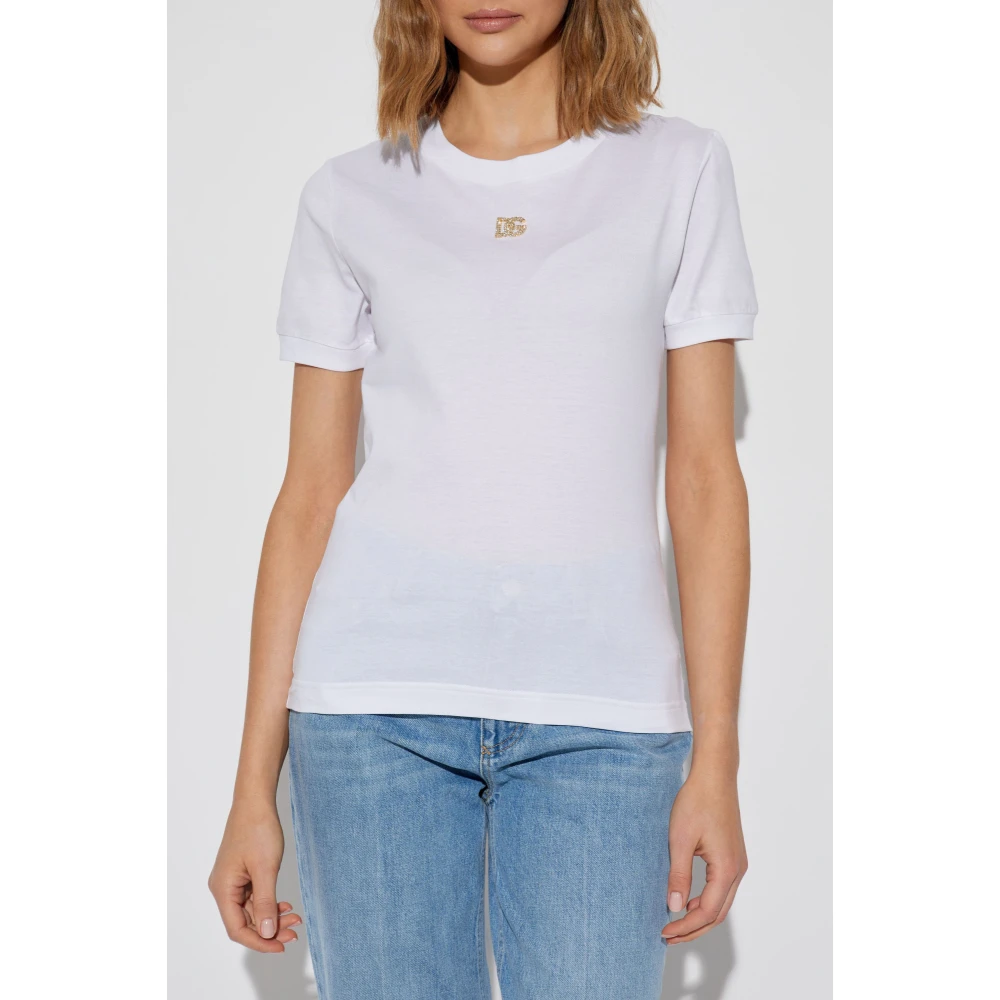 Dolce & Gabbana T-shirt met logo-vormige applicatie White Dames