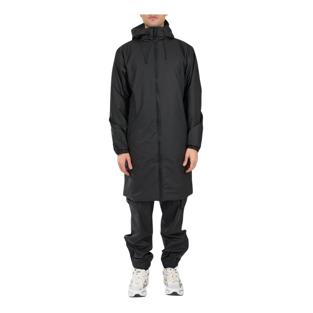 Rains Lange Geïsoleerde Jas met Ritssluiting Black Heren