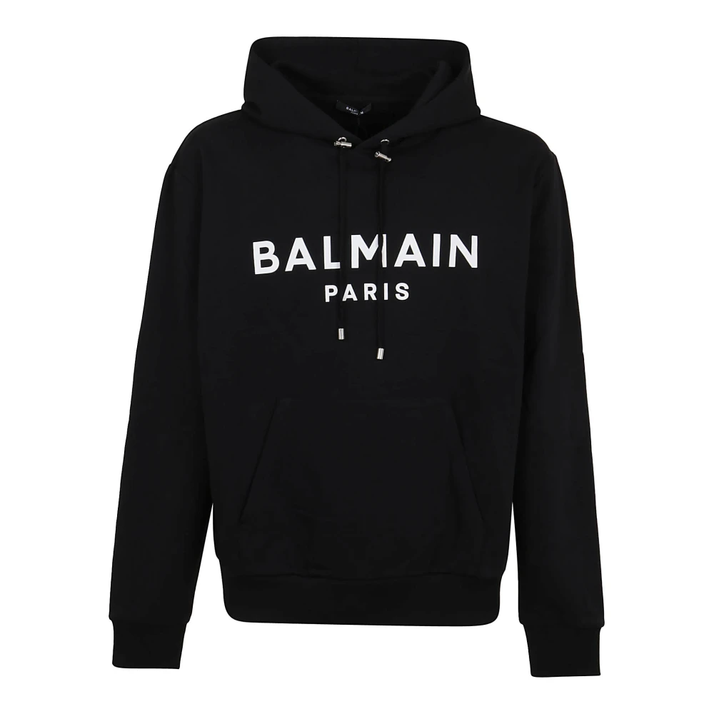 Balmain Zwarte Sweatshirt met Capuchon en Print Black Heren