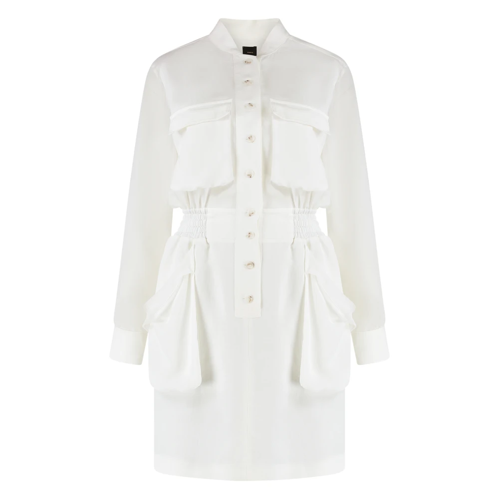 Pinko Women's White Shirt Dresses, L, Drawstring Shirtdress With Pockets