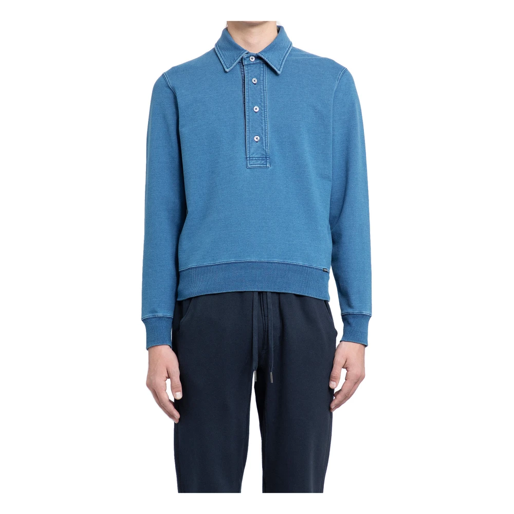 Tom Ford Indigo Dye Jersey Polo Shirt Blue Heren