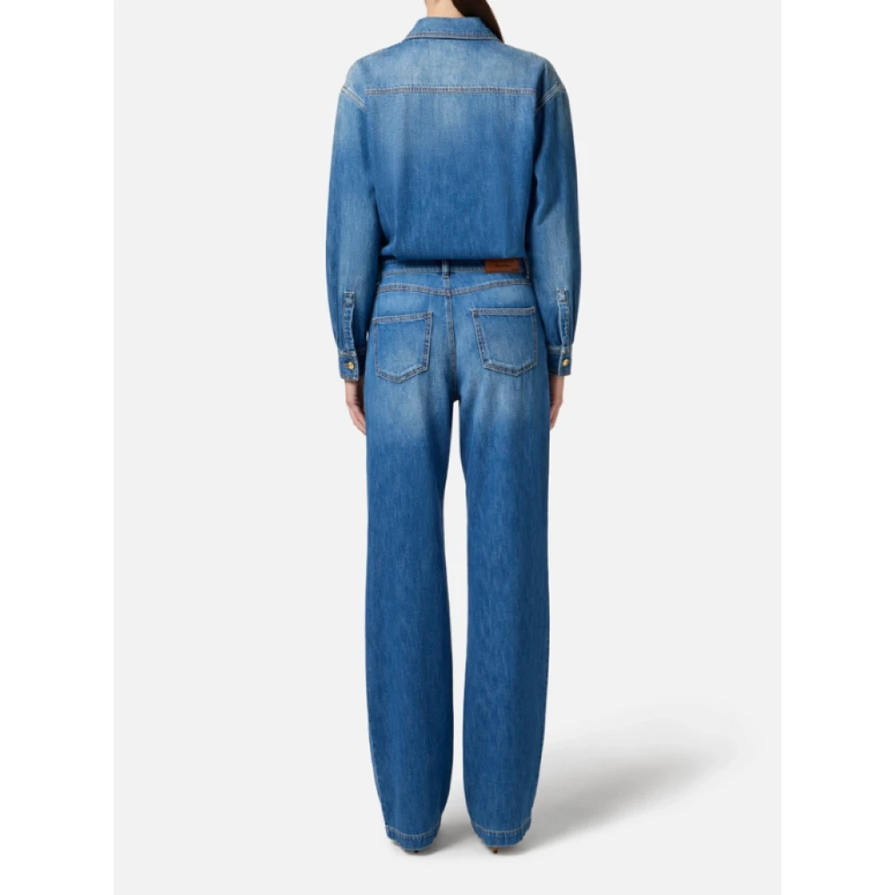 Elisabetta Franchi Blauwe Denim Jumpsuit met Palazzo Broek Blue Dames